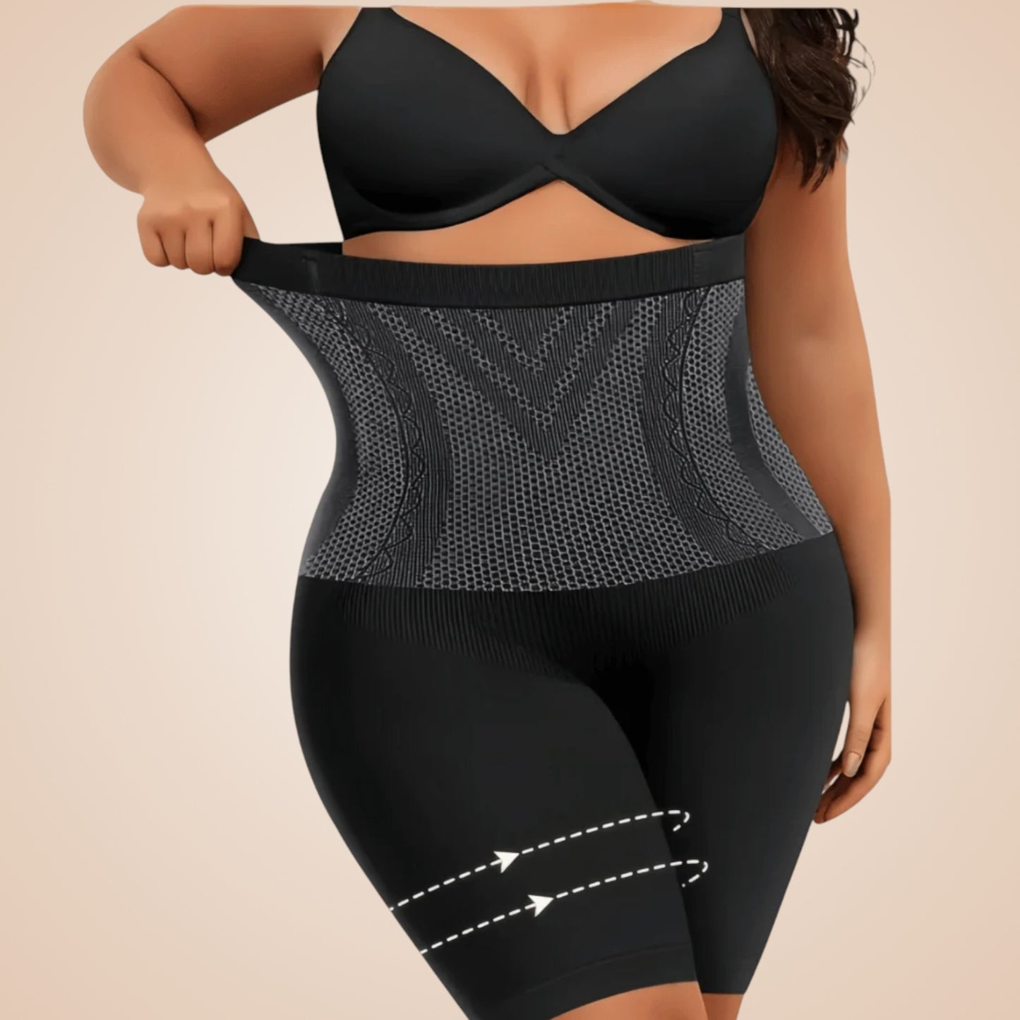 Gaine ventre plat noire grande taille pour femme, culotte gainante extensible taille haute effet amincissant et sculptant, maintien des cuisses et de la taille.