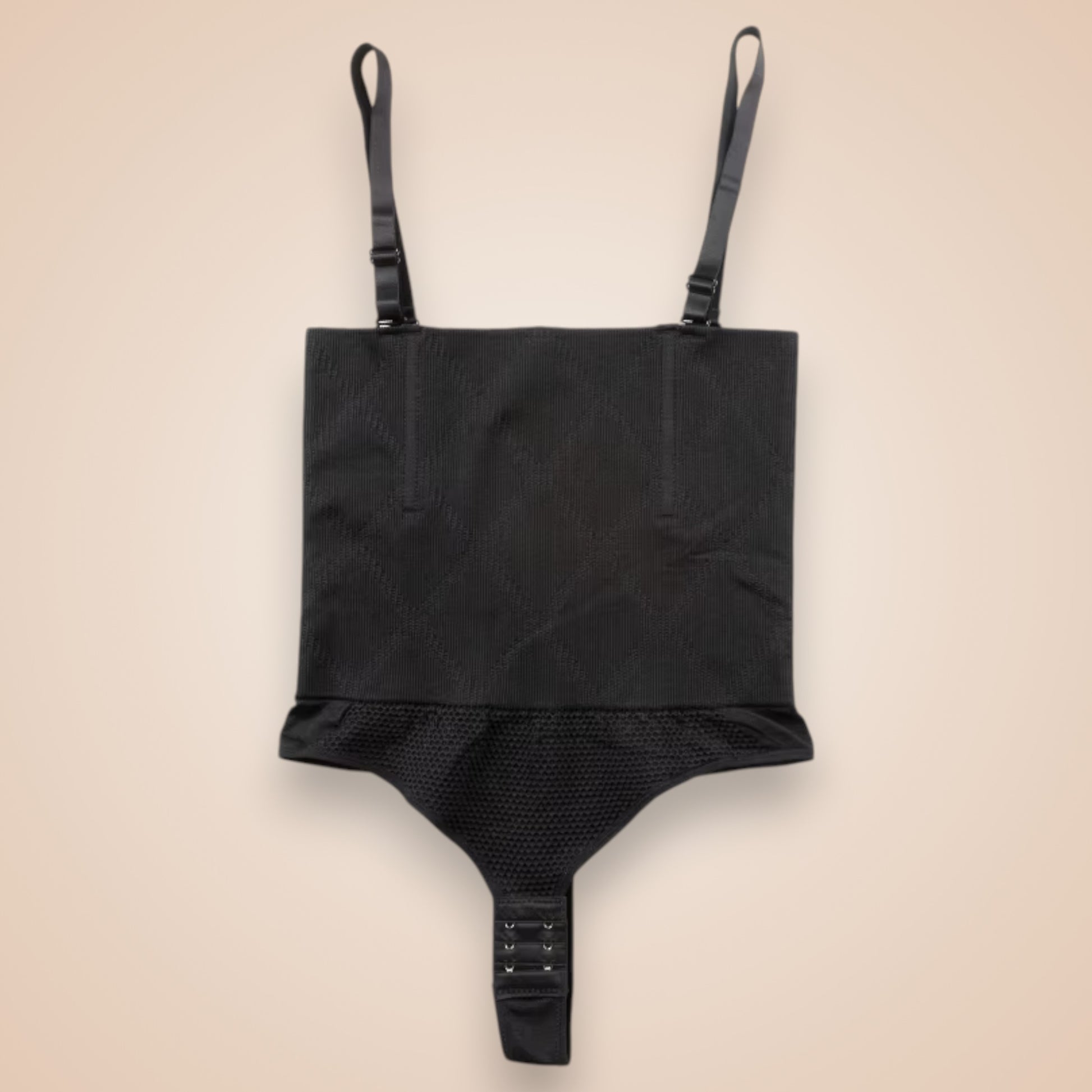 Body gainant noir effet ventre plat invisible, lingerie sculptante femme avec bretelles réglables et fermeture à l’entrejambe, maintien taille haute Secret Gainant.