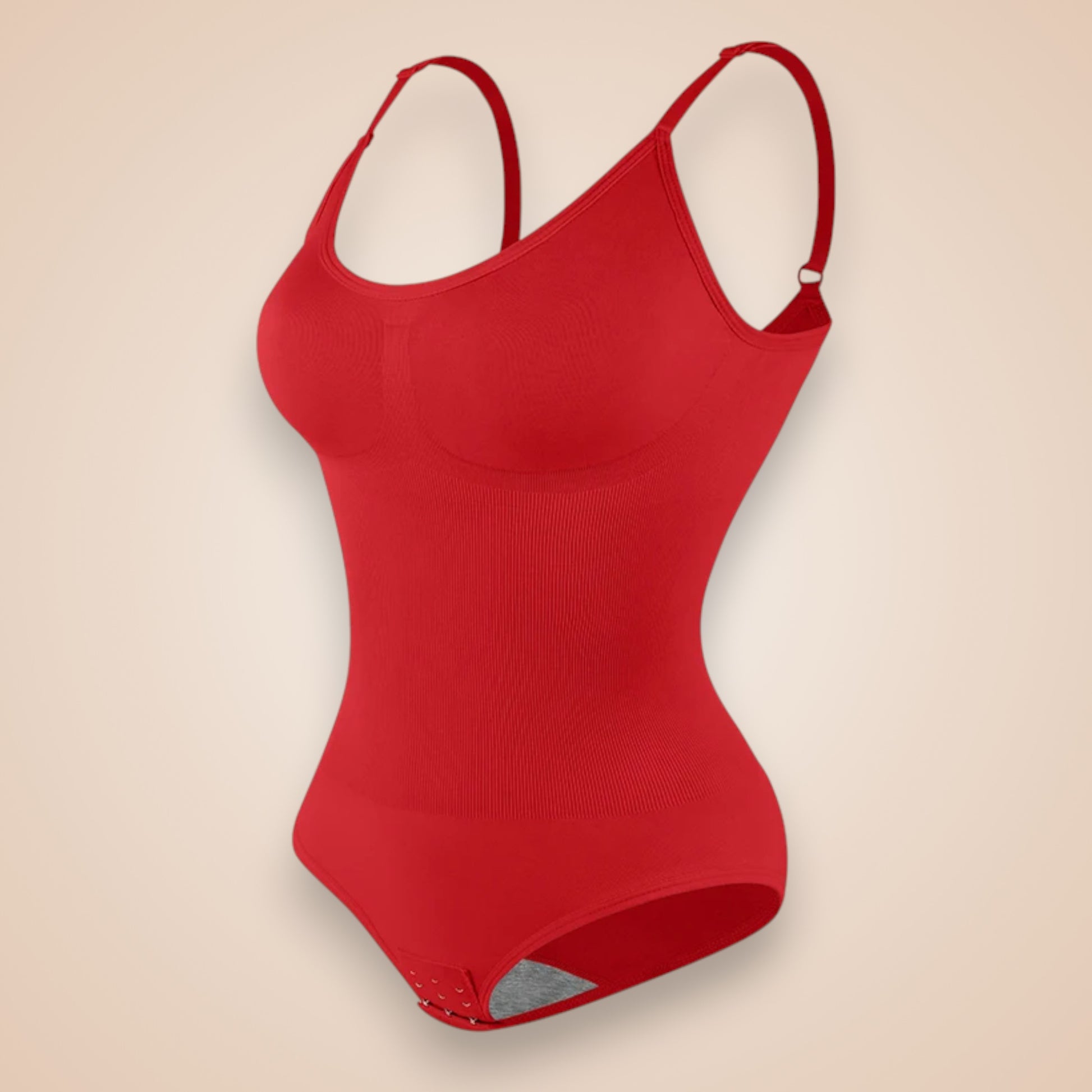 Body gainant rouge pour femme, lingerie sculptante avec bretelles réglables et fermeture à agrafes, effet ventre plat et silhouette galbée, body amincissant confortable et élégant.