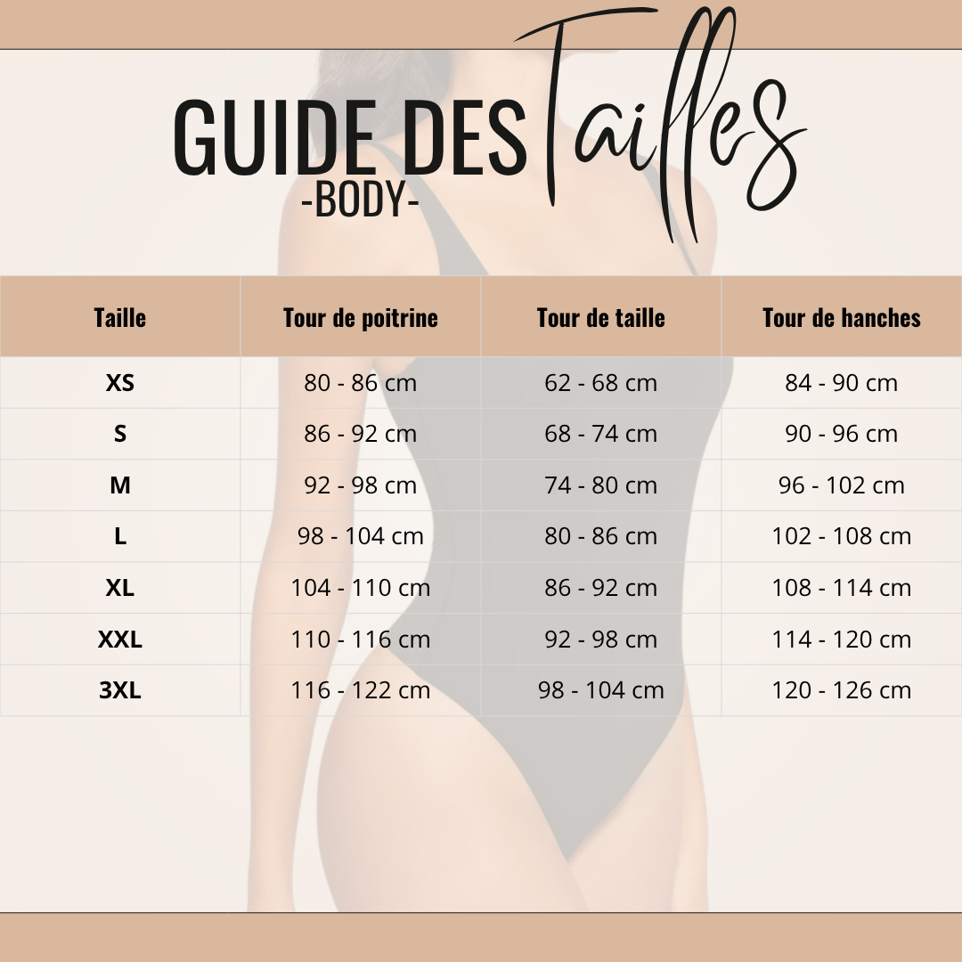 Guide des tailles de Cavillaca - Body Gainant Sans Bretelles