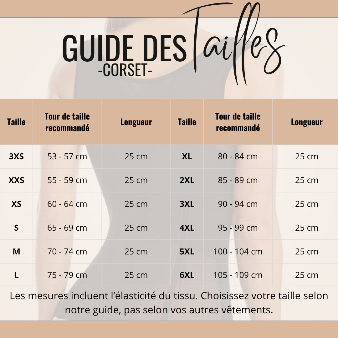 Guide des tailles de Dioné - Bustier Corset Femme