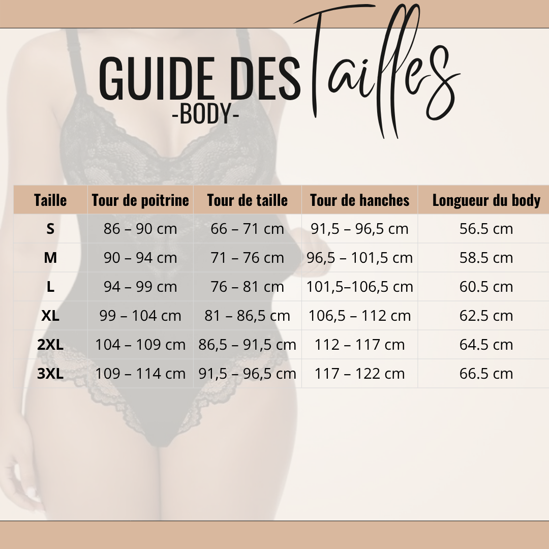 Guide des tailles de Oba - Body gainant dentelle