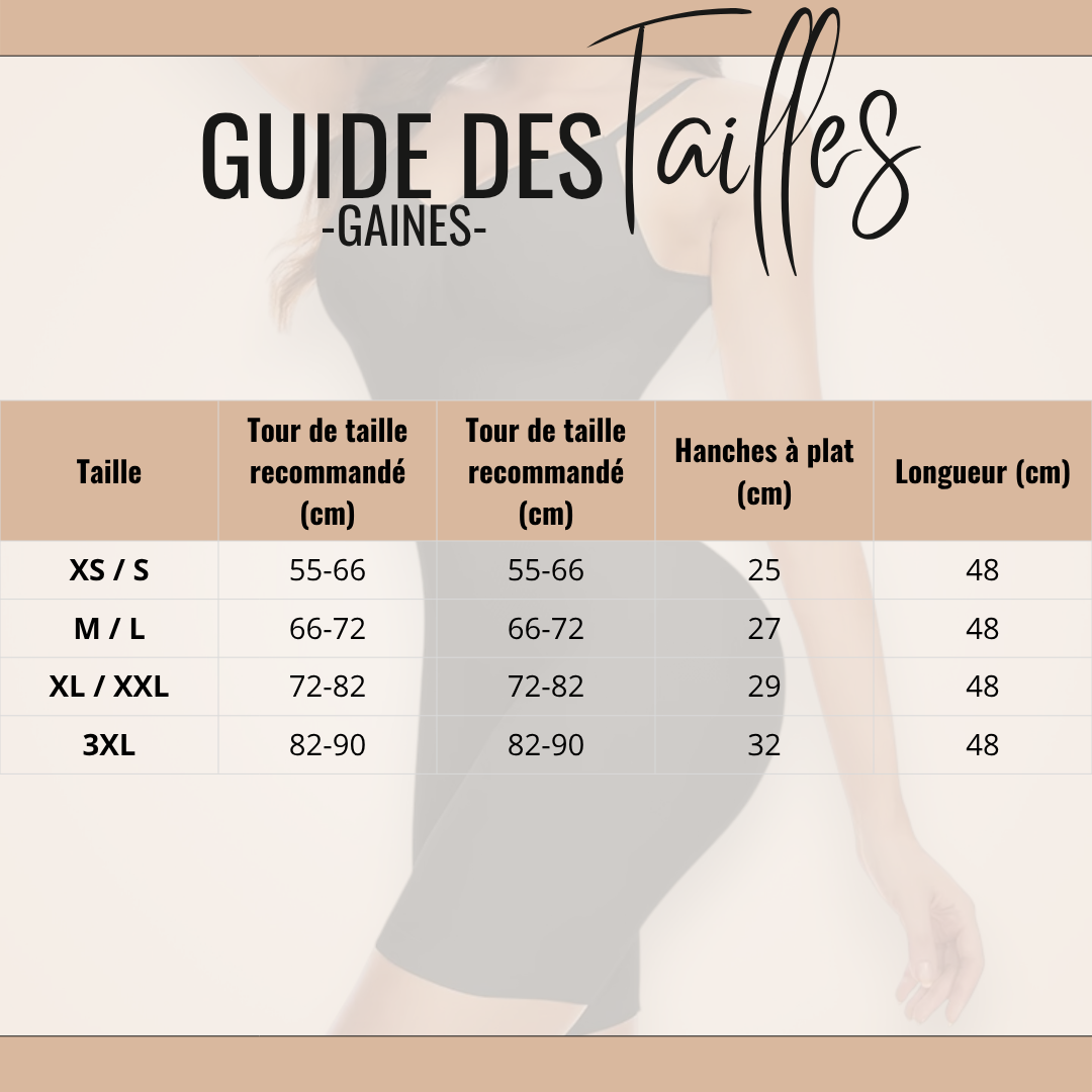 Guide des tailles de Érato - Gaine Ventre Plat Femme