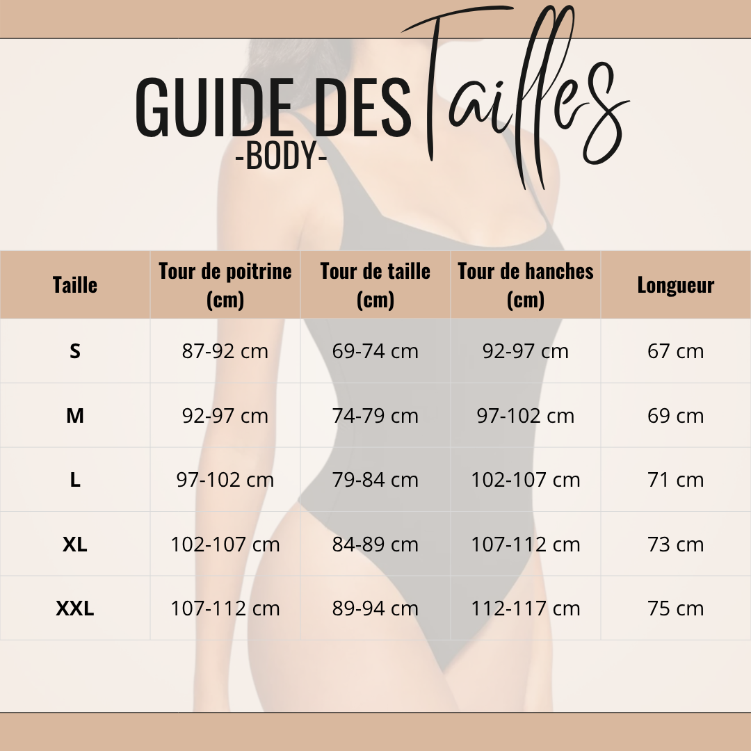 Guide des tailles de Ixchel - Body Gainant Ventre Plat