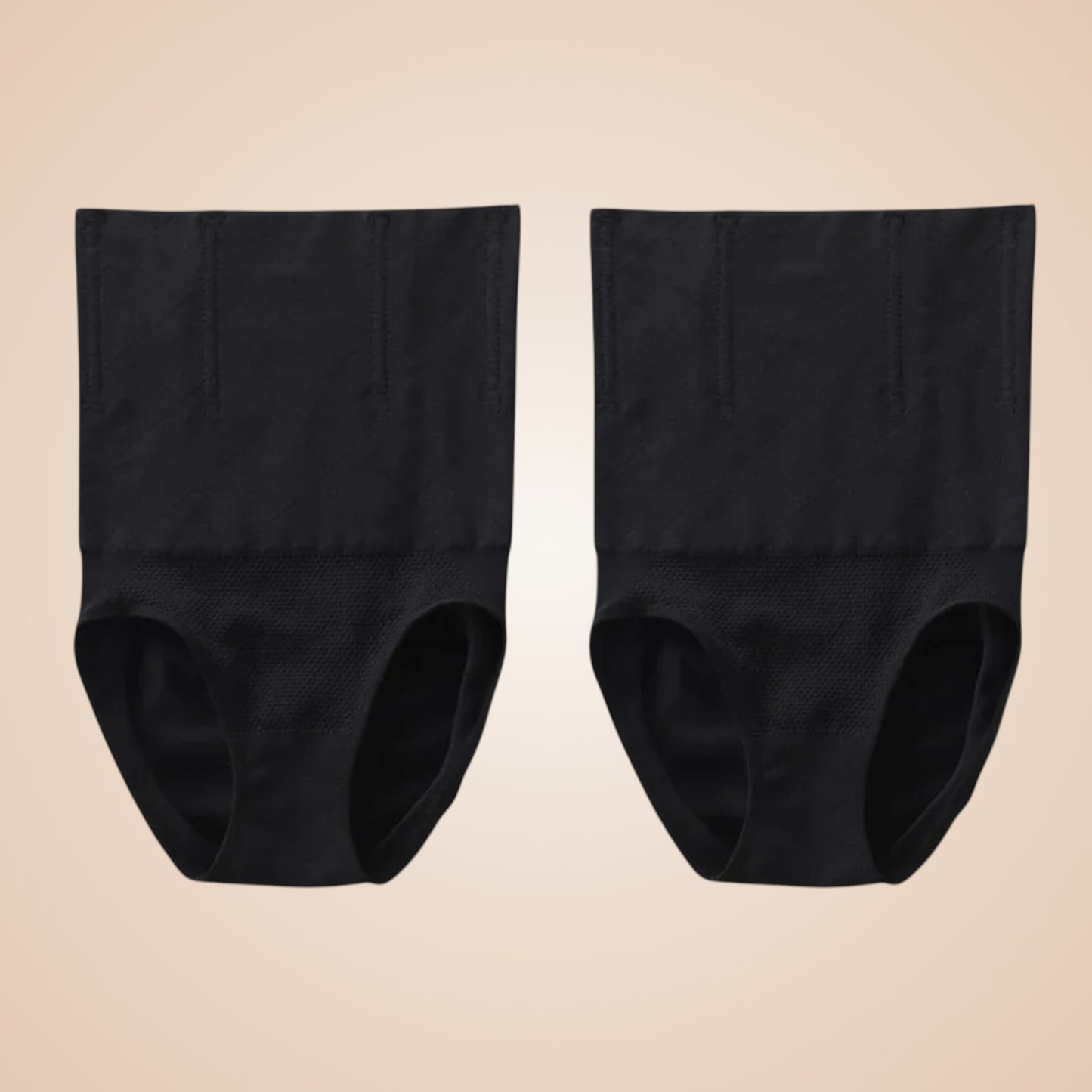 Lot de deux culottes gainantes noires taille haute pour femme, lingerie sculptante effet ventre plat et amincissant avec maintien du ventre.