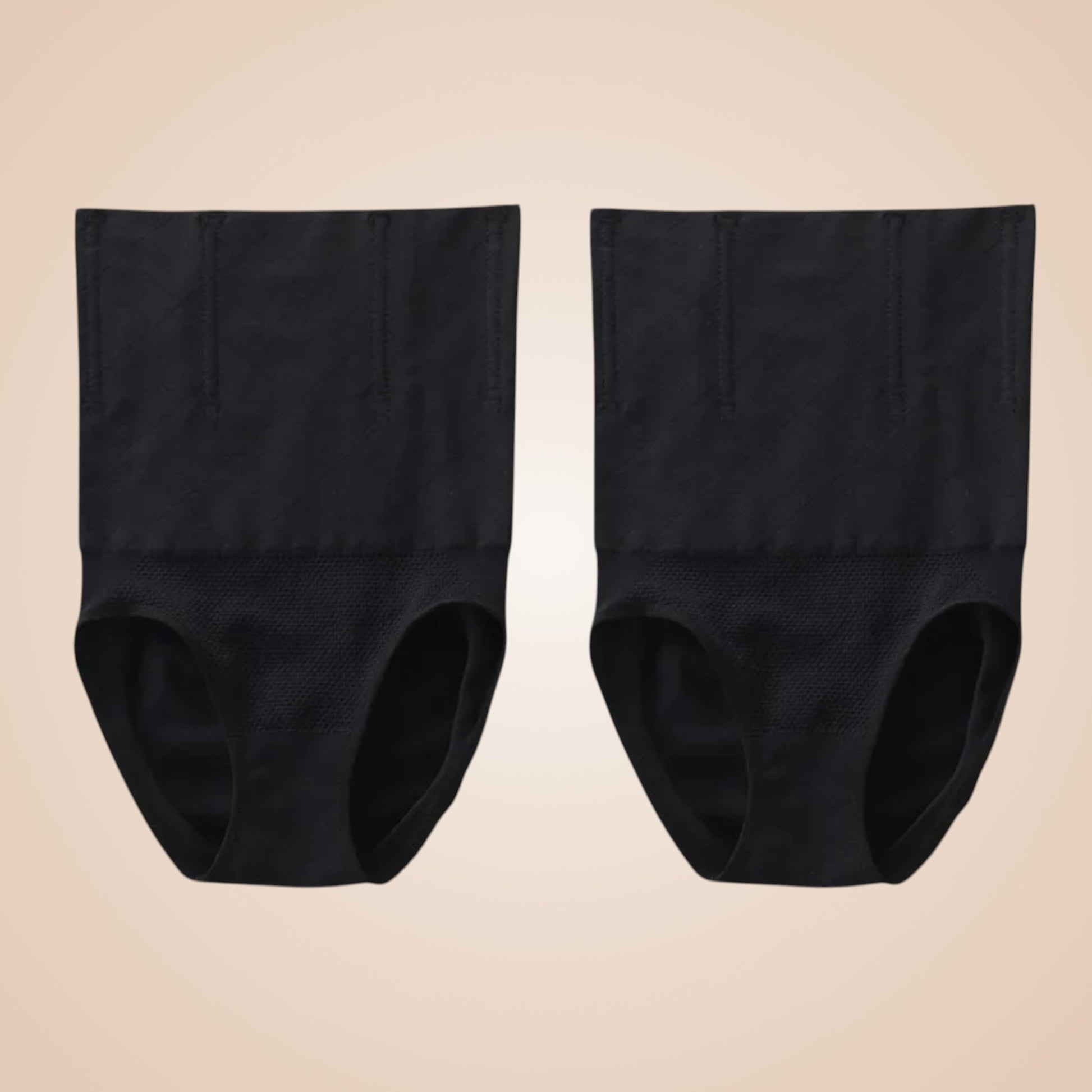 Lot de deux culottes gainantes noires taille haute pour femme, lingerie sculptante effet ventre plat et amincissant avec maintien du ventre.