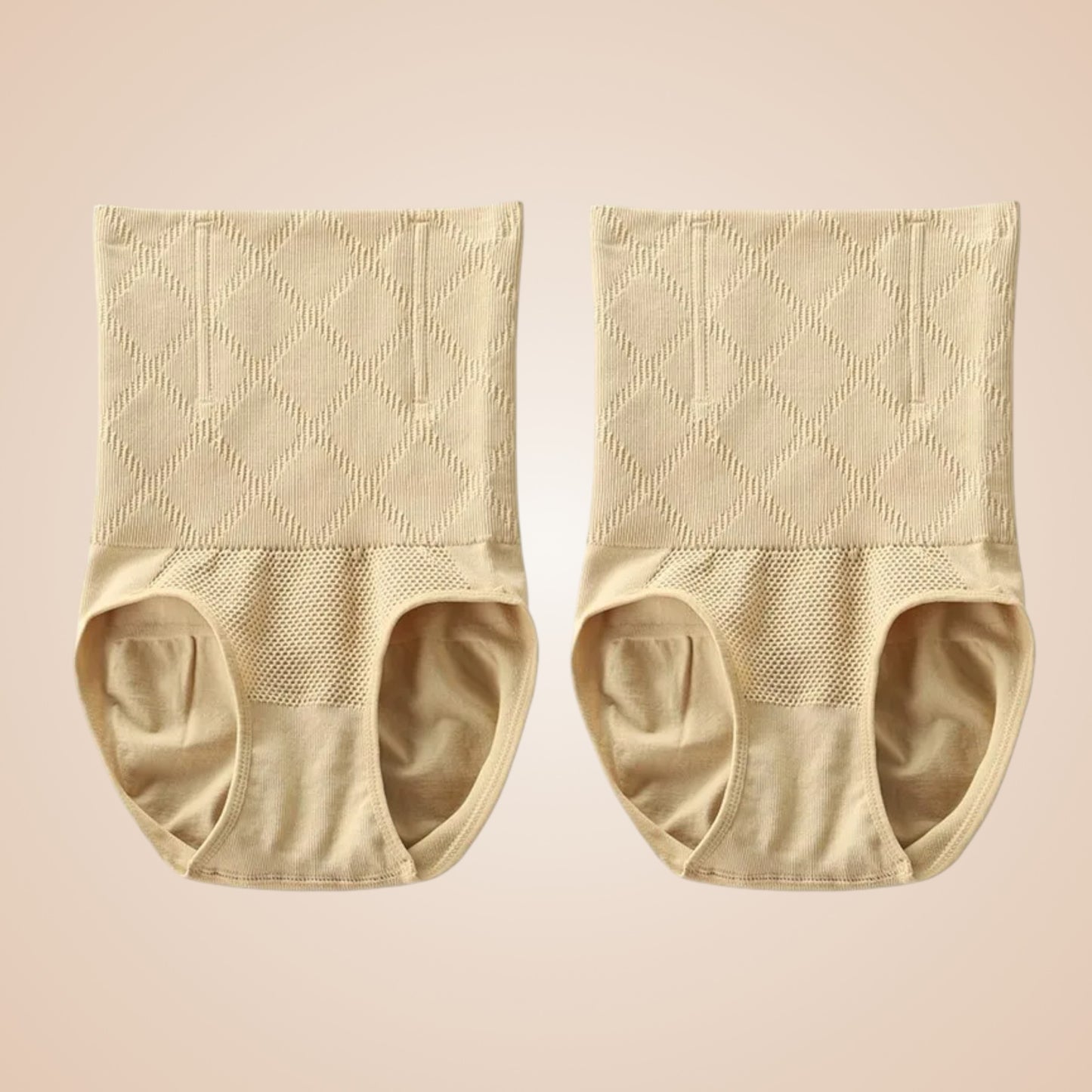 Lot de deux culottes gainantes couleur nude, lingerie sculptante taille haute effet ventre plat, gaine amincissante invisible pour femme.