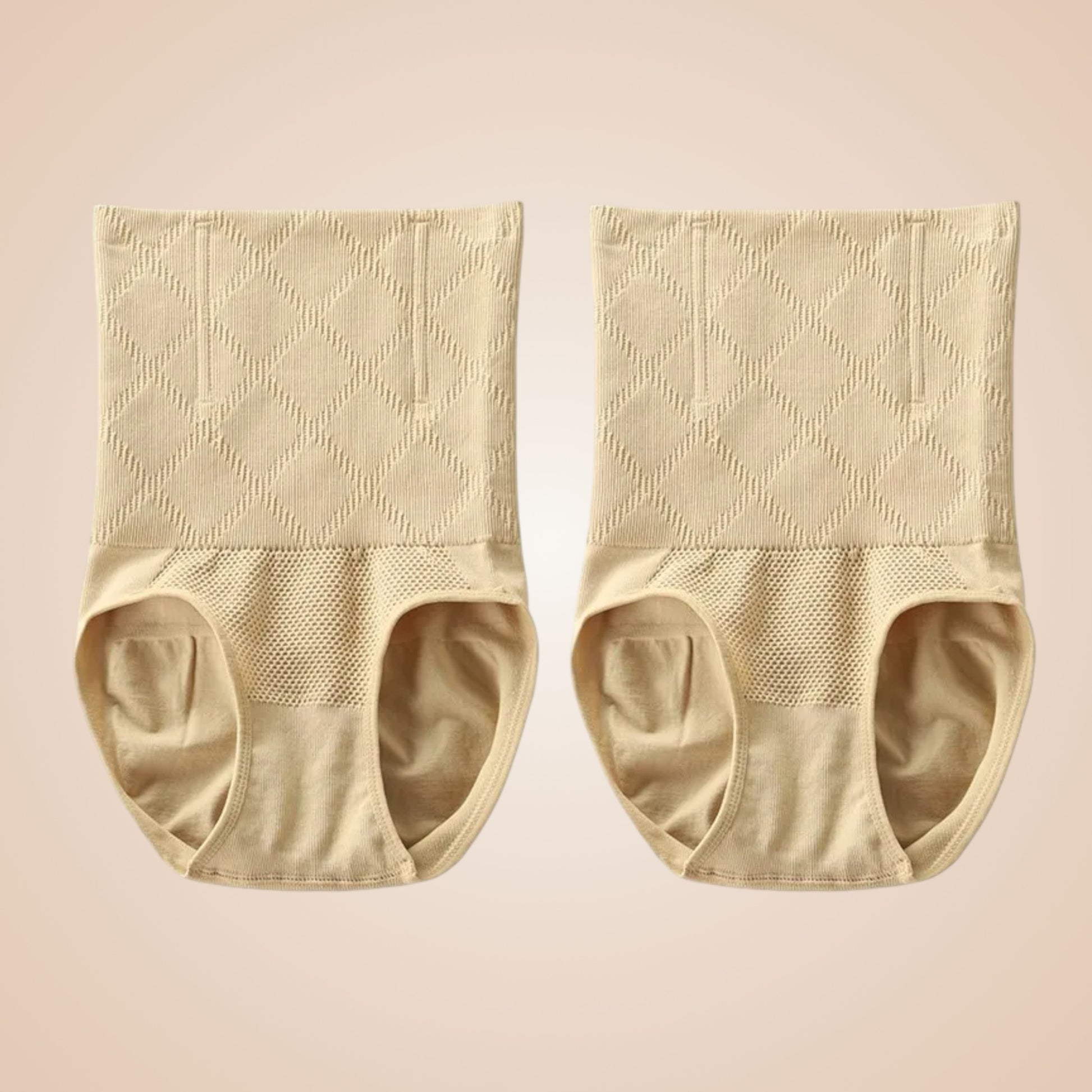 Lot de deux culottes gainantes couleur nude, lingerie sculptante taille haute effet ventre plat, gaine amincissante invisible pour femme.