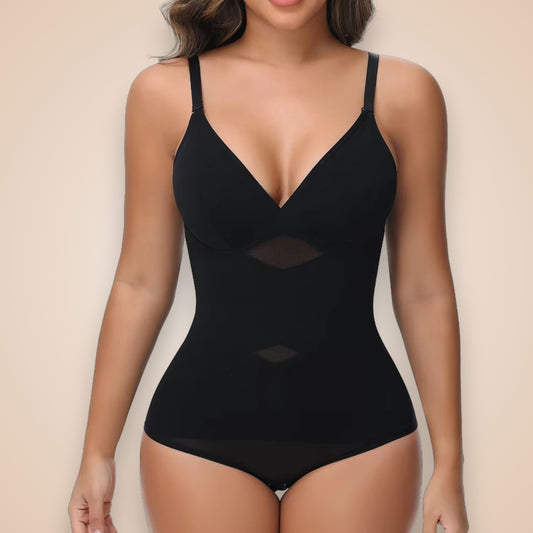 Body gainant noir pour femme, lingerie sculptante effet ventre plat et silhouette affinée, body amincissant invisible sous vêtements.