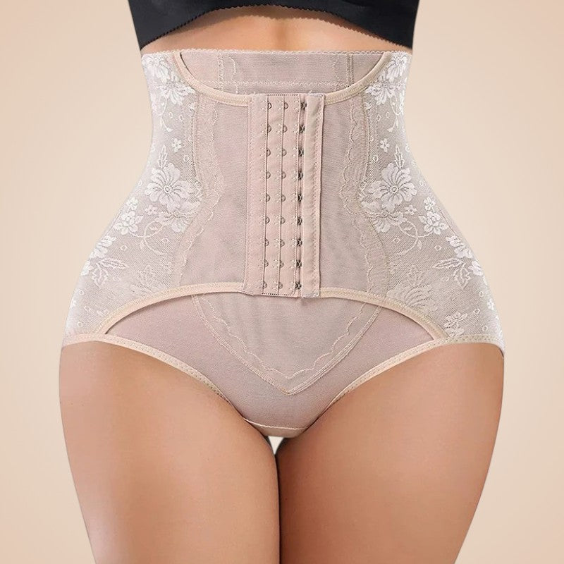 Culotte gainante femme nude avec dentelle et panneau de maintien abdominal