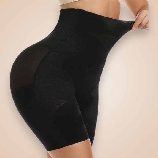 Gaine ventre plat noire portée profil, short gainant extensible taille haute effet amincissant et liftant Secret Gainant.